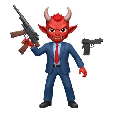 A Demon from hell that is dressed like a fbi agent with a machine gun, full body pointing the machine fun to the left. In the style of your be sticker