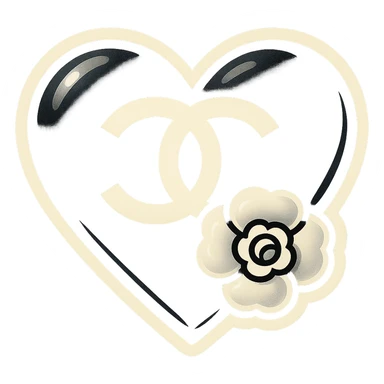 Chanel heart, playful, black and white, with a camellia flower sticker