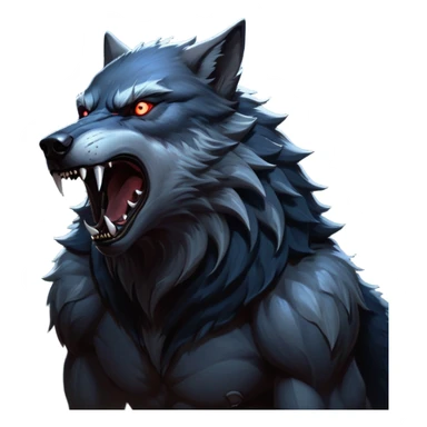 cinematic-noble-fierce-werewolf-howling-portrait-emoji, poised-and-imposing, with a fierce wolfish face tilted upwards in a haunting howl, glowing eyes full of primal ferocity, sharp, elongated fangs bared, and a rugged snout, fur rippling in shades of midnight black and silver, muscles tensed as the powerful howl echoes beneath the moonlit sky; rendered with realism, capturing the raw, untamed power of the beast in its wild, primal state sticker
