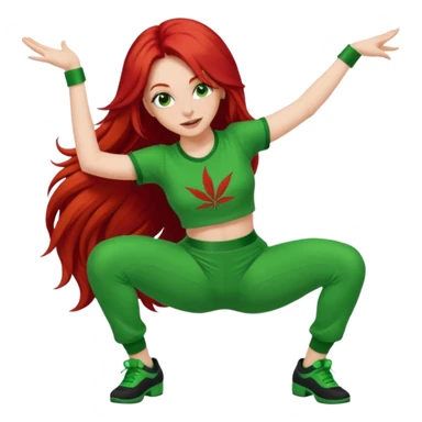Red head lady twerking with long red hair and green 420 outfit sticker