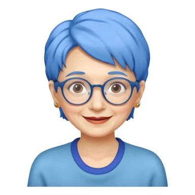 old lady with blue hair, wearing glasses, slight curl short hair sticker