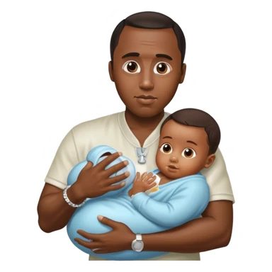 Sean “Diddy” Combs with baby oil and a very small infant sticker
