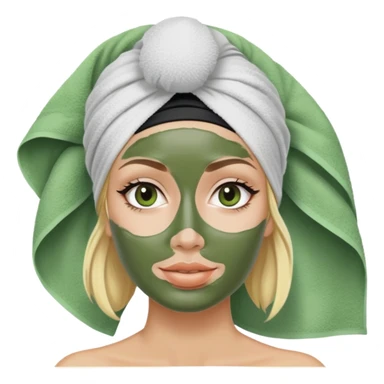Femme blonde avec une serviette noir en turban sur la tête et un masque d’argile verte sur le visage sticker