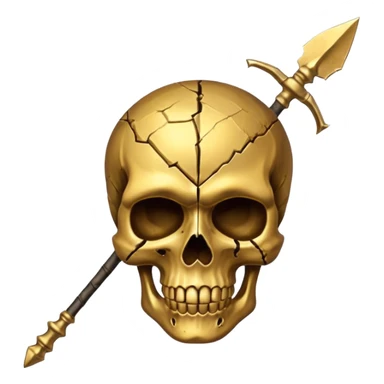broken gold skull with a spear sticker