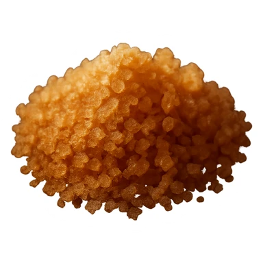 Make the golden-brown sugar pile grains less fine and slightly larger, keeping a warm amber tone, matte, lightly clumped, natural molasses look, no spoon, bowl, or packaging, soft lighting, subtle shadows, transparent background, emoji scale. sticker