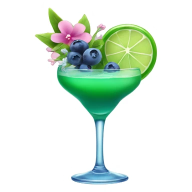 Green cocktail with blue mix and pink little flowers with blueberries  sticker
