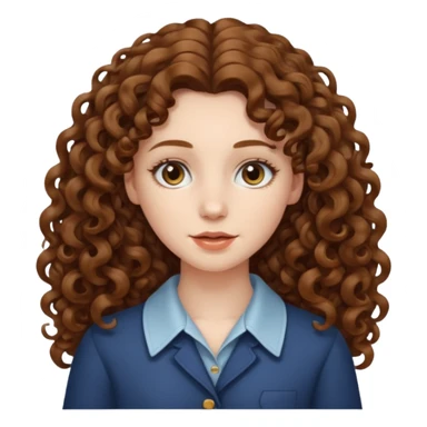 pale woman with ne meter long brown curly hair, middle part sticker