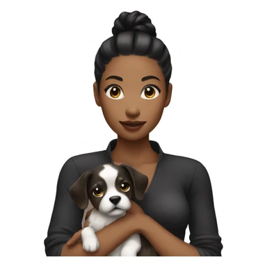 Dark Woman black high ponytail holding a puppy sticker