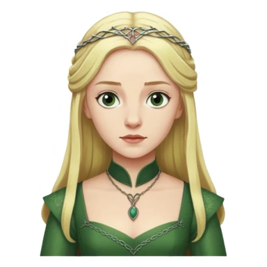 Elizabeth Woodville is the queen of York and looks like a blonde Rebecca Ferguson. She is wearing a green dress and looks like a Game of Thrones Character sticker