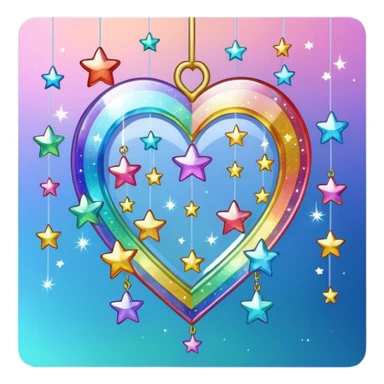 Sparkly glittery aesthetic Iridescent rainbow suncatcher hanging hearts and tiny stars sticker