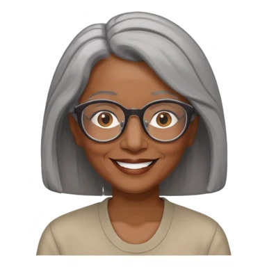Older woman of color with gray shoulder length  hair and glasses and smiling sticker