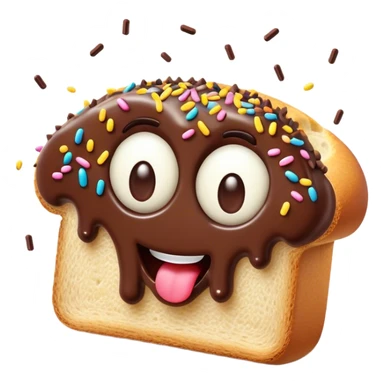 Cinematic Realistic Hagelslag Treat Emoji, depicted as crunchy chocolate sprinkles on buttered bread rendered with vivid textures and playful, inviting lighting. sticker