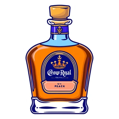 Crown Royal Peach whisky bottle with orange bag sticker