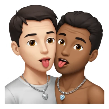 1 White adult male dark hair ,1 black adult male silver necklace, nude,kissing tongue open mouth  sticker