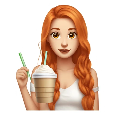 Beautiful fair skin long orange red hair girl brown eyes fair skin girly beautiful drinking straw iced ice coffee clean white beautiful sticker