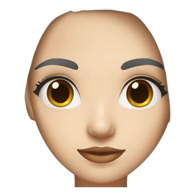 White woman with wide brown eyes with long black hair with a small mouth sticker