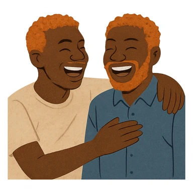 two Black men with ginger hair, laughing together, friendly inclusive illustration style sticker
