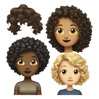 Friend group all girls 2 short hair blond, one very curly haired brunette and one very dark brown haired girl sticker
