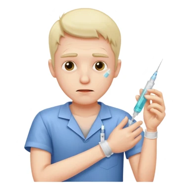 sick man getting syringe shot arm sticker