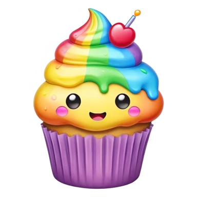 melted rainbow kawaii cupcake sticker