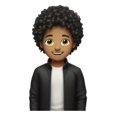 smiling boy in black jacket curly hair  sticker