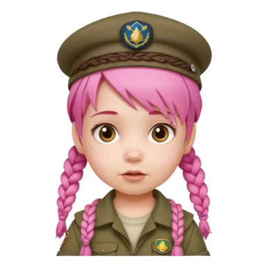 very small baby scout girl with pink hair and scout hat and braids sticker