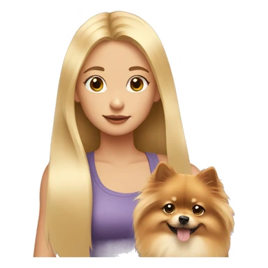 girl with long blond hair holding a Pomeranian sticker