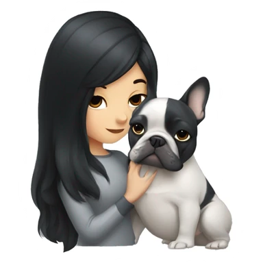 Girl with black long hair kissing grey French bulldog  sticker