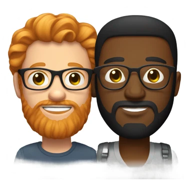 A bearded ginger man with glasses giving a smooch to a slightly taller black man with stubble  sticker