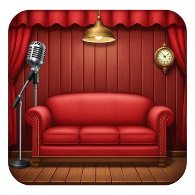 Red sofa in speakeasy with microphone sticker