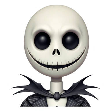 Close up view Cinematic 3D ultra realistic 32K HD image of Jack skellington, stunning detail as though captured in a timeless photograph, rich textures, visually rich, so lifelike that it feels like it could leap off the page at any moment sticker