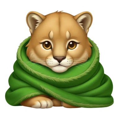 Mountain lion cozy in a green blanket  sticker