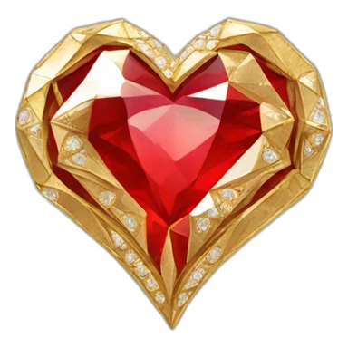 Red heart diamond with gold border sticker