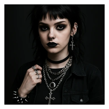 alternative girl, alt style, dark clothing, unusual jewelry sticker