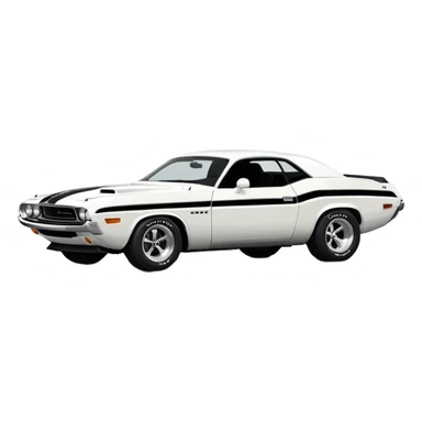 Minimalist white 1971 Dodge Challenger muscle car, side view, iconic white paint job, black stripe on the side, classic American muscle car from the movie Death Proof sticker
