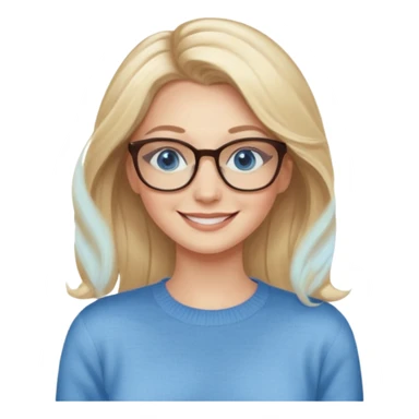 hyper realistic glamourous pale woman, Long blonde balayage hair, smiling, beige sweater, blue eyes and glasses sticker