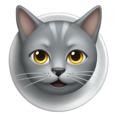 Hungry grey cat with empty plate sticker