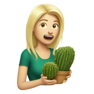 Blonde woman eating prickly cactus sticker