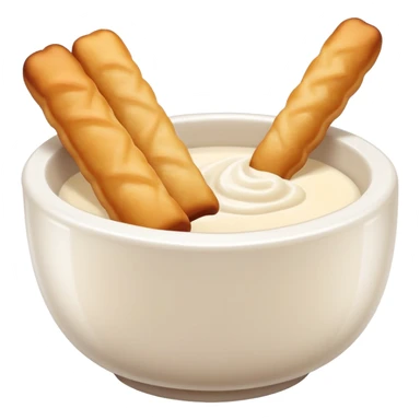 Soy milk and fried dough sticks Doujiang Youtiao in bowl and stick, simplified emoji style with bold outlines and bright colors, cartoon style traditional Chinese breakfast combo sticker