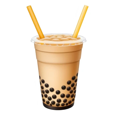 Bubble Tea with tapioca pearls and wide straw in cup, simplified emoji style with bold outlines and bright colors, cartoon style Taiwan popular drink Boba sticker