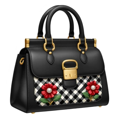  realistic black color dolce and Gabbana bag with a cottagecore style plaid embellishment  sticker