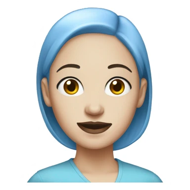 bald woman with  blue skin sticker