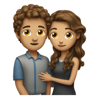 Girl with long straight brown hair facing a guy with short curly brown hair hugging sticker