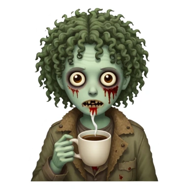 curly zombie drink coffe sticker