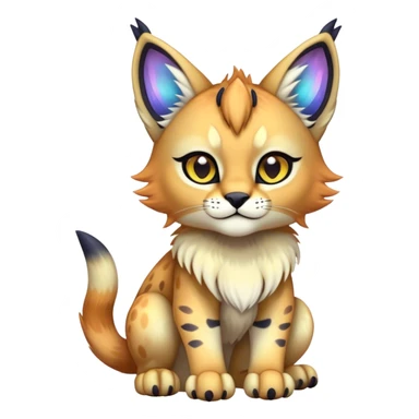 An iridescent transparent luminescent colorful chibi cute cool fantasy-lynx-caracal-serval-fakemon-creature-hybrid sticker