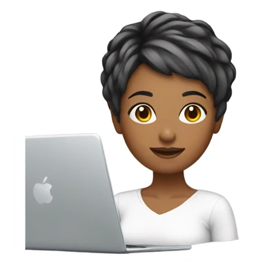 woman pixie cut with laptop sticker