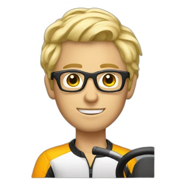 blond guy short hair and glasses on a kart sticker