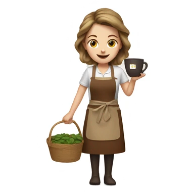 white girl in brown apron with a tea basket sticker