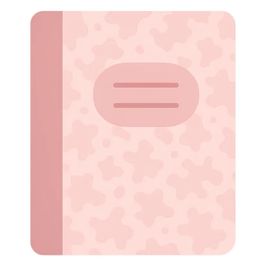 composition notebook with very light pink cover, marbled pattern, closed, modern flat icon style sticker