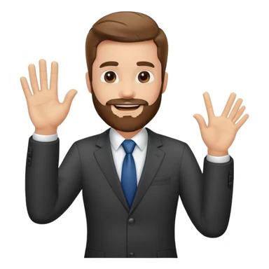 bearded man in business suit waving hand with friendly smile sticker